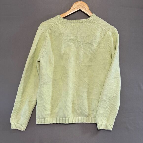 L.L.Bean Women’s 100% Cotton V-Neck Sweater Size Large Green Yellow Color - Picture 4 of 12
